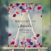 ワイルドフラワー、紫 – ピンクの花の赤ちゃんシャワー アクリルサイン (ニュートラル)