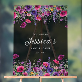 ワイルドフラワー、紫 – ピンクの花の赤ちゃんシャワー アクリルサイン