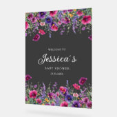 ワイルドフラワー、紫 – ピンクの花の赤ちゃんシャワー アクリルサイン (傾斜)