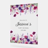 ワイルドフラワー、紫 – ピンクの花の赤ちゃんシャワー アクリルサイン (傾斜)