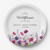 ワイルドフラワー、紫 – ピンクの花の赤ちゃんシャワー ペーパープレート (正面)