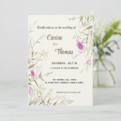 ワイルドフラワー、美しい花、手描き結婚の 招待状 (スタンド正面)