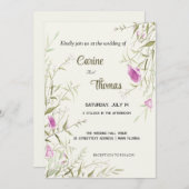 ワイルドフラワー、美しい花、手描き結婚の 招待状 (正面/裏面)