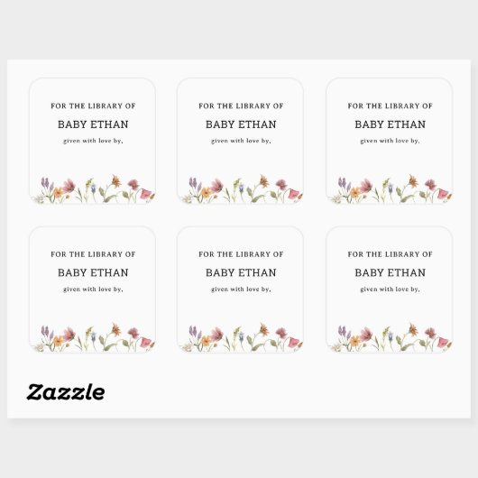 ワイルドフラワー 花のベビーシャワー ブック ライブラリー スクエアシール (シート)