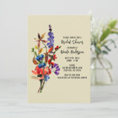 ワイルドフラワー 花の水彩画 ベージュのブライダルシャワー 招待状 (スタンド正面)