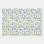 ワイルドフラワー&蝶ギフトラップ薄紫&緑 ラッピングペーパーシート (正面2)