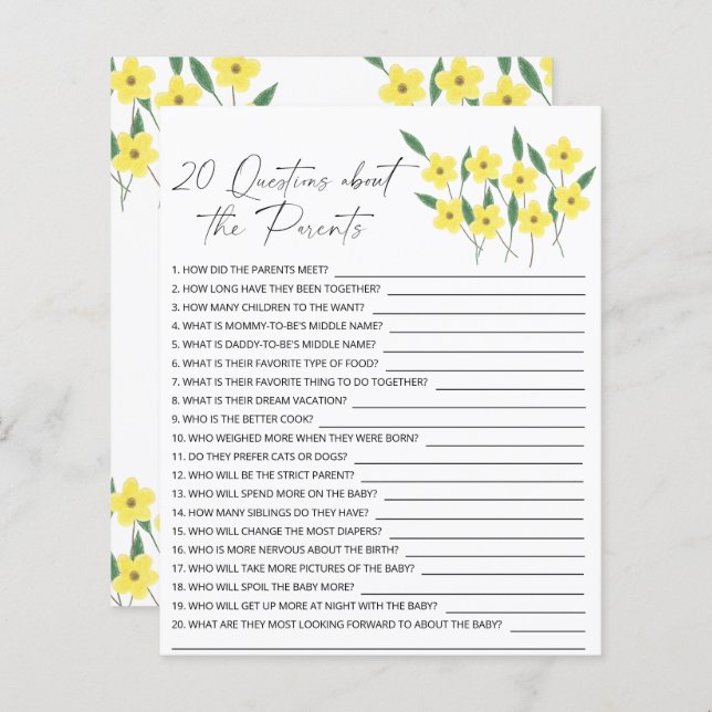 ワイルドフラワー – 親に関する20質問 (正面/裏面)