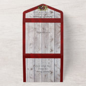 ワイルドフラワー、赤いリボン&ライト オールインワン招待状 (外側)