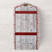 ワイルドフラワー、赤いリボン、レース&ライト オールインワン招待状 (外側)