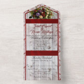 ワイルドフラワー、赤いリボン、レース&ライト オールインワン招待状 (内側)