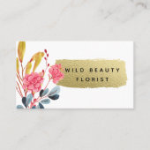ワイルドフラワー&金ゴールドルックブラッシュストローク 名刺 (正面)