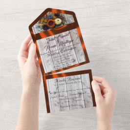 ワイルドフラワー、銅のリボン & ライト オールインワン招待状