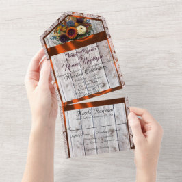 ワイルドフラワー、銅リボン、レース&ライト オールインワン招待状