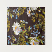 ワイルドフラワー：黒い背景色 タペストリー (正面(横))