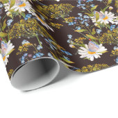 ワイルドフラワー：黒い背景色 ラッピングペーパー (ロールコーナー)