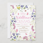 ワイルドフラワー 1歳の誕生日スクリプト ピンク 招待状 (正面)