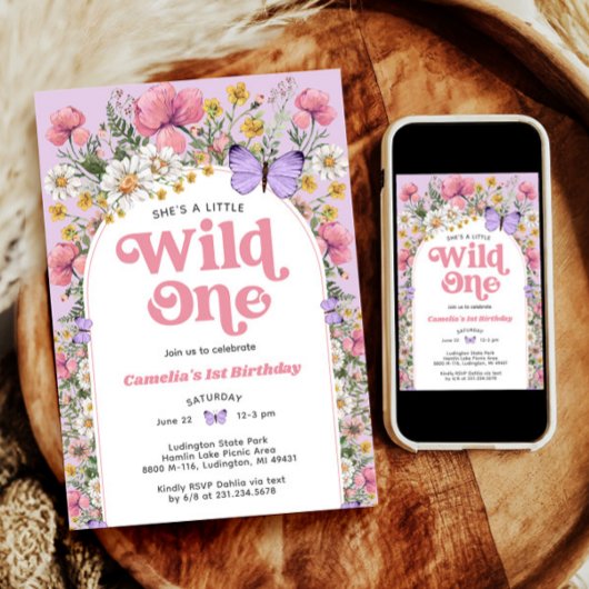 ワイルドフラワー 1歳 誕生日 招待状