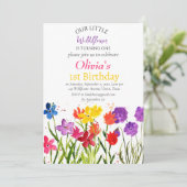 ワイルドフラワー 1歳 誕生日 赤 青 花柄 招待状 (スタンド正面)