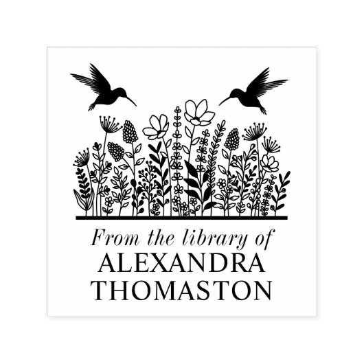 ワイルドフラワー #2 ハミングバード 図書館 本の名前 セルフインキングスタンプ (デザイン)