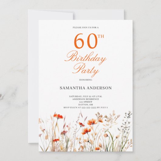 ワイルドフラワー 60歳の誕生日パーティー 招待状 (正面)