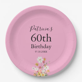 ワイルドフラワー 60歳の誕生日 ピンクパーティー ペーパープレート