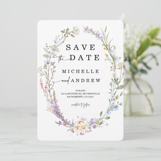 ワイルドフラワー Save the date テンプレート (スタンド正面)