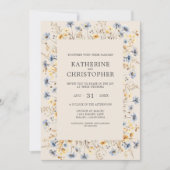 ワイルドフラワーBOHOウォーターエレガントカラーベージュ結婚ズ 招待状 (正面)