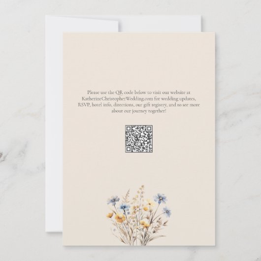 ワイルドフラワーBOHOウォーターエレガントカラーベージュ結婚ズ 招待状 (裏面)