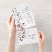 ワイルドフラワーbohoミニマルモダンリスト赤ちゃんシャワー オールインワン招待状 (貼ってはがせる)