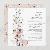 ワイルドフラワーbohoミニマルモダンリスト赤ちゃんシャワー 招待状 (正面/裏面)