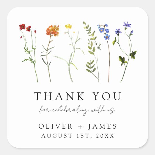 ワイルドフラワーLGBTゲイプライドフローラ結婚の皆様 スクエアシール (正面)