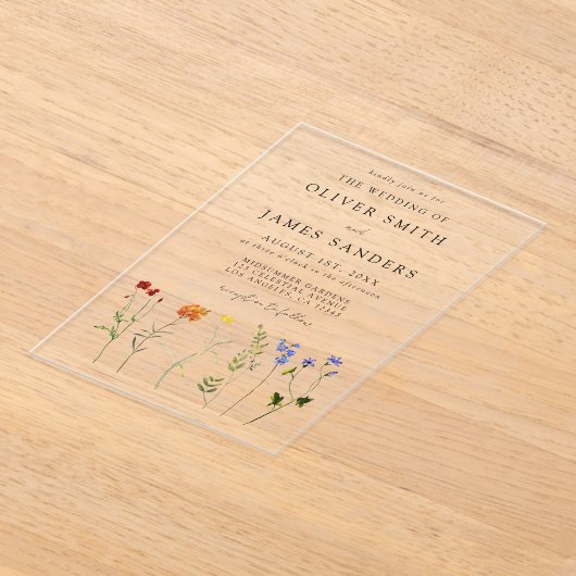 ワイルドフラワーLGBTゲイプライド結婚フローラ アクリル招待状 (レイダウン)