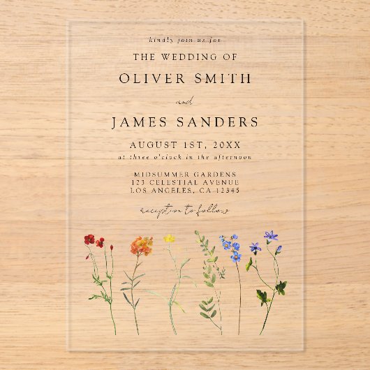 ワイルドフラワーLGBTゲイプライド結婚フローラ アクリル招待状 (正面)