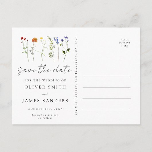 ワイルドフラワーLGBTQゲイプライドフローラ保存日 インビテーションポストカード (裏面)