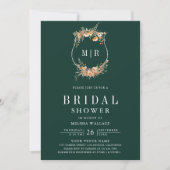 ワイルドフラワーQRコードエメラルドグリーンブライダルシャワー 招待状 (正面)