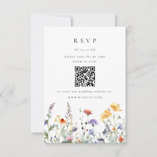 ワイルドフラワーQRコード結婚式RSVPカード 出欠カード (正面)