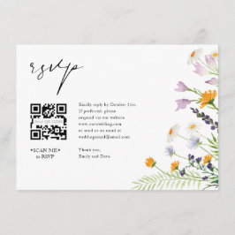 ワイルドフラワーRSVP結婚のQRコード詳細背面 エンクロージャーカード