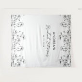 ワイルドフラワ描ーホワイトブライダルシャワー背景 タペストリー (正面(横))