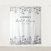 ワイルドフラワ描ーホワイトブライダルシャワー背景 タペストリー (正面)