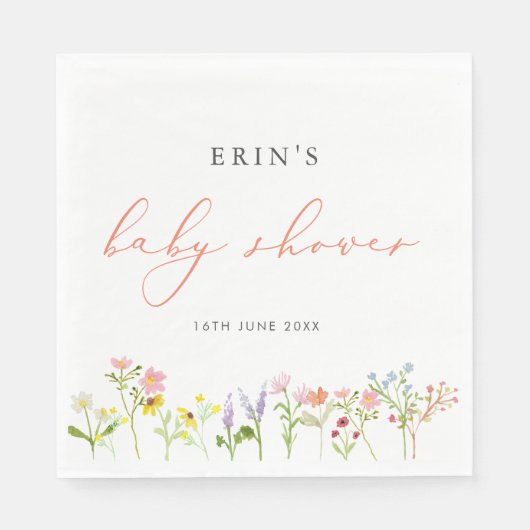 ワイルドフラワ素朴ーパーソナライズされたベビーシャワーナプキン スタンダードランチョンナプキン (正面)