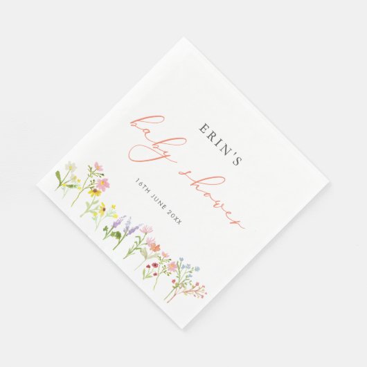 ワイルドフラワ素朴ーパーソナライズされたベビーシャワーナプキン スタンダードランチョンナプキン (角)