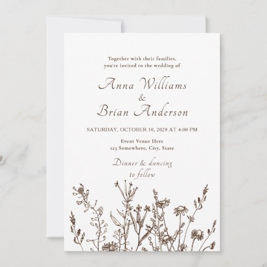 ワイルドフラワ素朴ー秋牧草地フローラ結婚ズ 招待状 (正面)