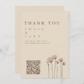 ワイルドフラワ結婚ーのサンキューカードとQRコード 招待状 (正面/裏面)