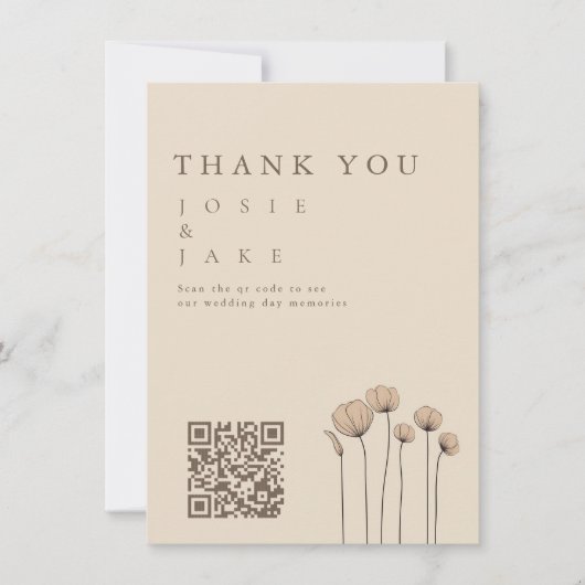 ワイルドフラワ結婚ーのサンキューカードとQRコード 招待状 (正面)