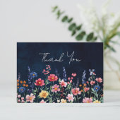 ワイルドフラー素朴カントリーBohoフローラネイビー結婚ズ サンキューカード (スタンド正面)