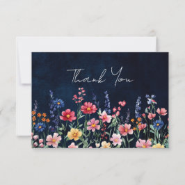 ワイルドフラー素朴カントリーBohoフローラネイビー結婚ズ サンキューカード