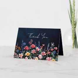 ワイルドフラー素朴カントリーBohoフローラネイビー結婚ズ サンキューカード