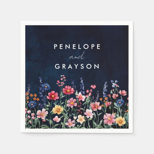 ワイルドフラー素朴カントリーBohoフローラネイビー結婚ズ スタンダードカクテルナプキン (正面)