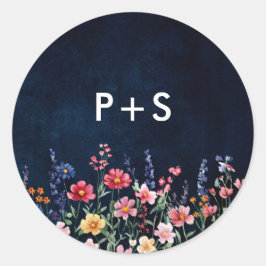 ワイルドフラー素朴カントリーBohoフローラネイビー結婚ズ ラウンドシール