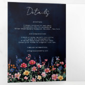 ワイルドフラー素朴カントリーBohoフローラネイビー結婚ズ 三つ折り案内状 (内部最初)